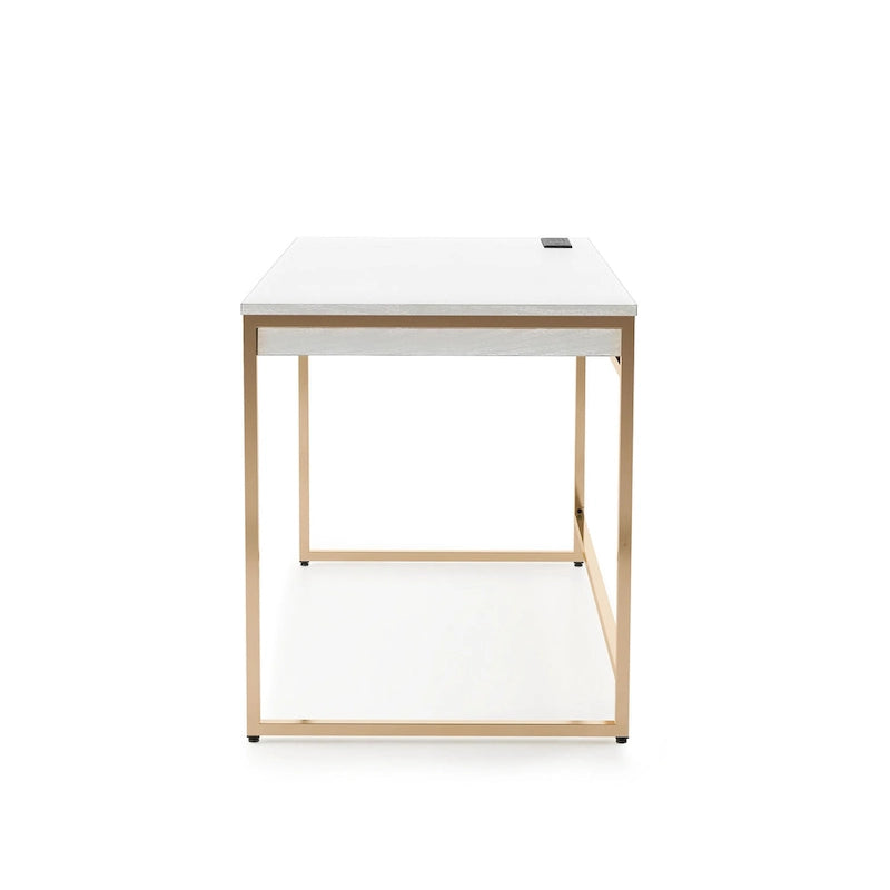 Bureau d'ordinateur 1 personne 122 cm noir/blanc avec 2 tiroirs et ports de chargement