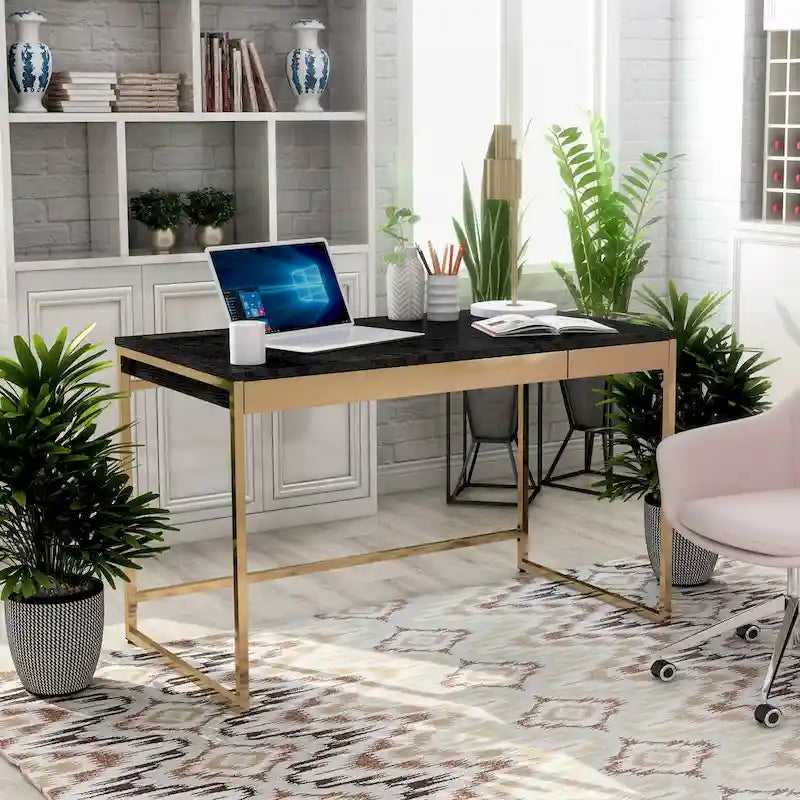 Bureau d'ordinateur 1 personne 122 cm noir/blanc avec 2 tiroirs et ports de chargement