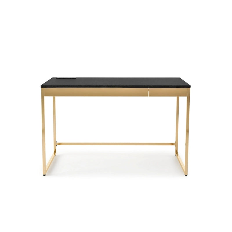 Bureau d'ordinateur 1 personne 122 cm noir/blanc avec 2 tiroirs et ports de chargement