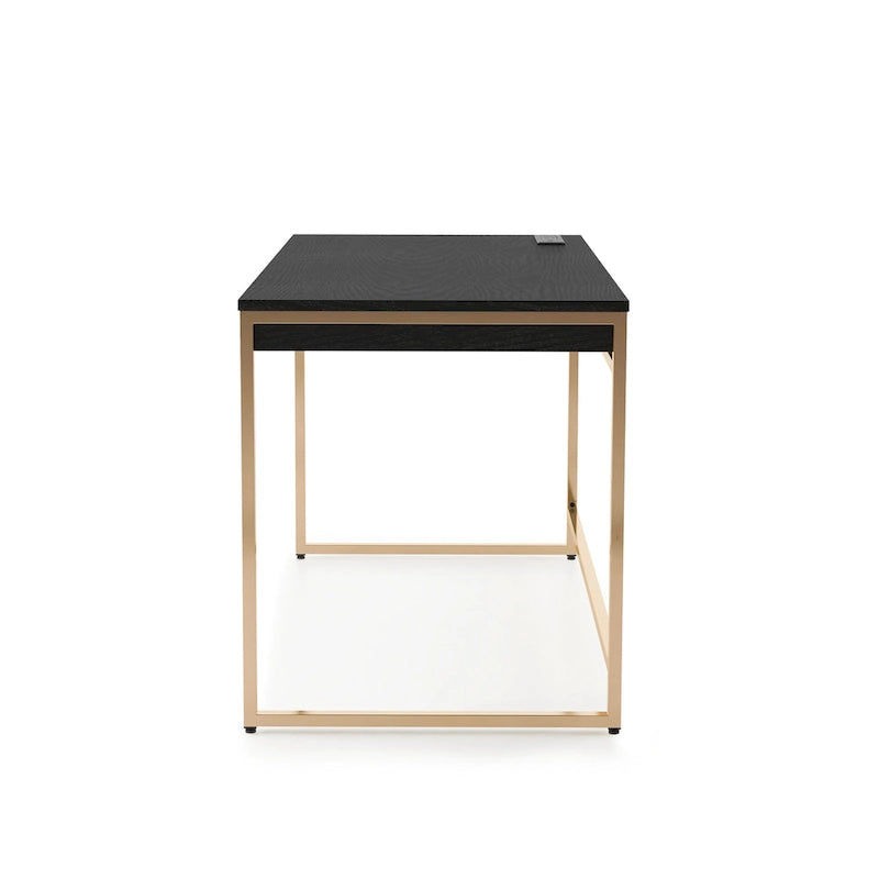 Bureau d'ordinateur 1 personne 122 cm noir/blanc avec 2 tiroirs et ports de chargement