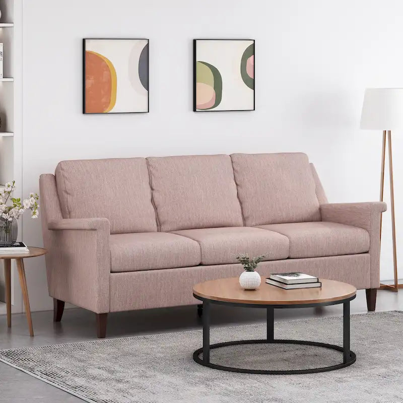 Canapé moderne 3 places en tissu beige / expresso / rose pâle