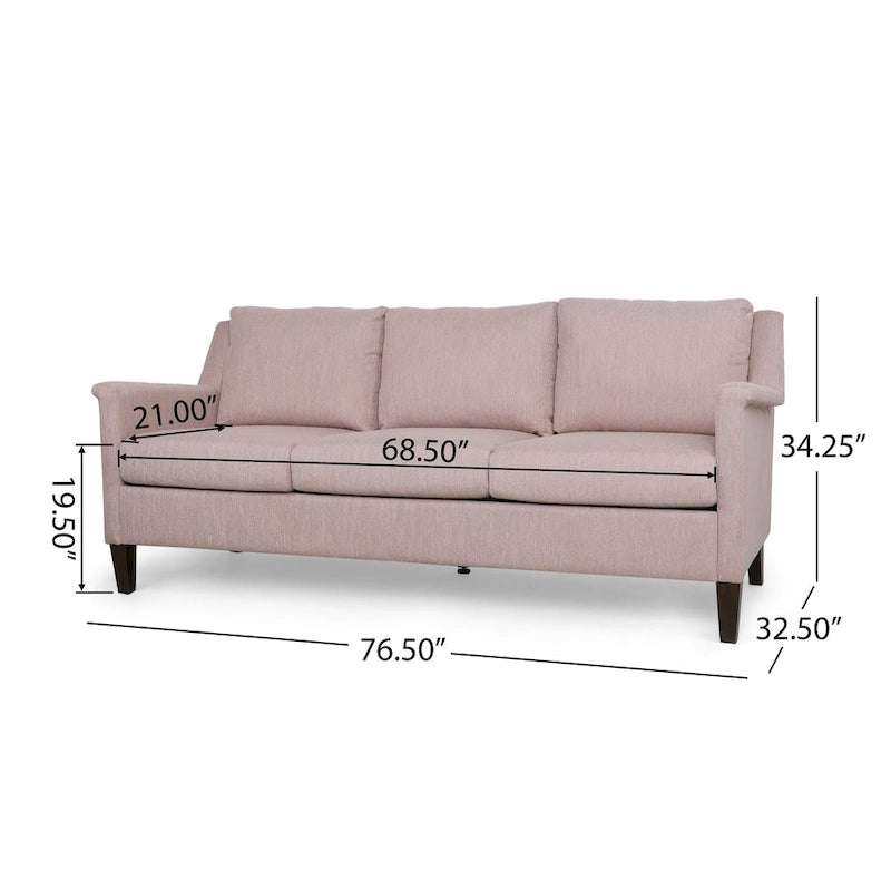 Canapé moderne 3 places en tissu beige / expresso / rose pâle