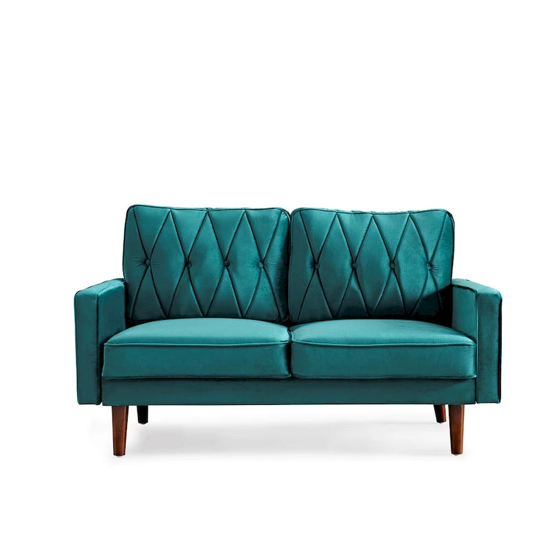 Canapé 2 places en velours de 146 cm de large, capitonné | Rose/Gris/Bleu foncé/Ivoire/Noir/Vert et plus