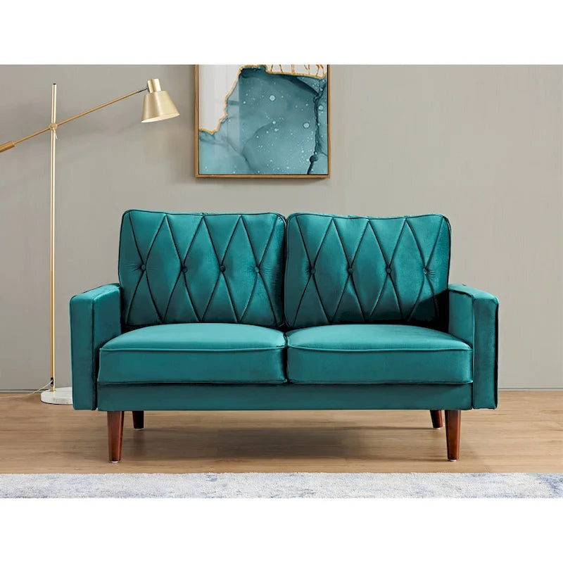 Canapé 2 places en velours de 146 cm de large, capitonné | Rose/Gris/Bleu foncé/Ivoire/Noir/Vert et plus