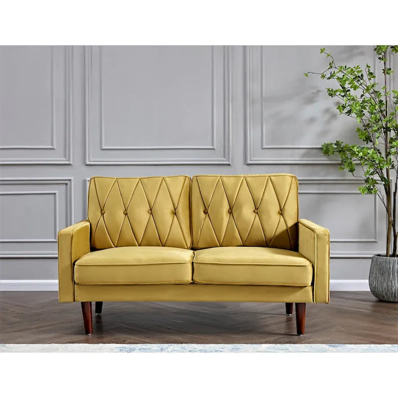 Canapé 2 places en velours de 146 cm de large, capitonné | Rose/Gris/Bleu foncé/Ivoire/Noir/Vert et plus