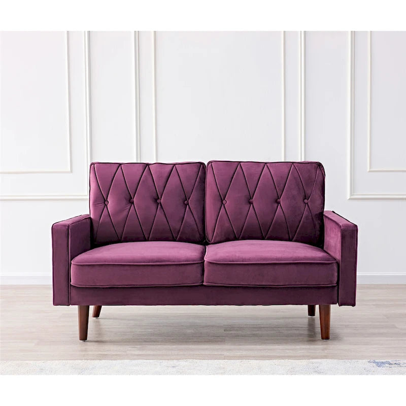 Canapé 2 places en velours de 146 cm de large, capitonné | Rose/Gris/Bleu foncé/Ivoire/Noir/Vert et plus