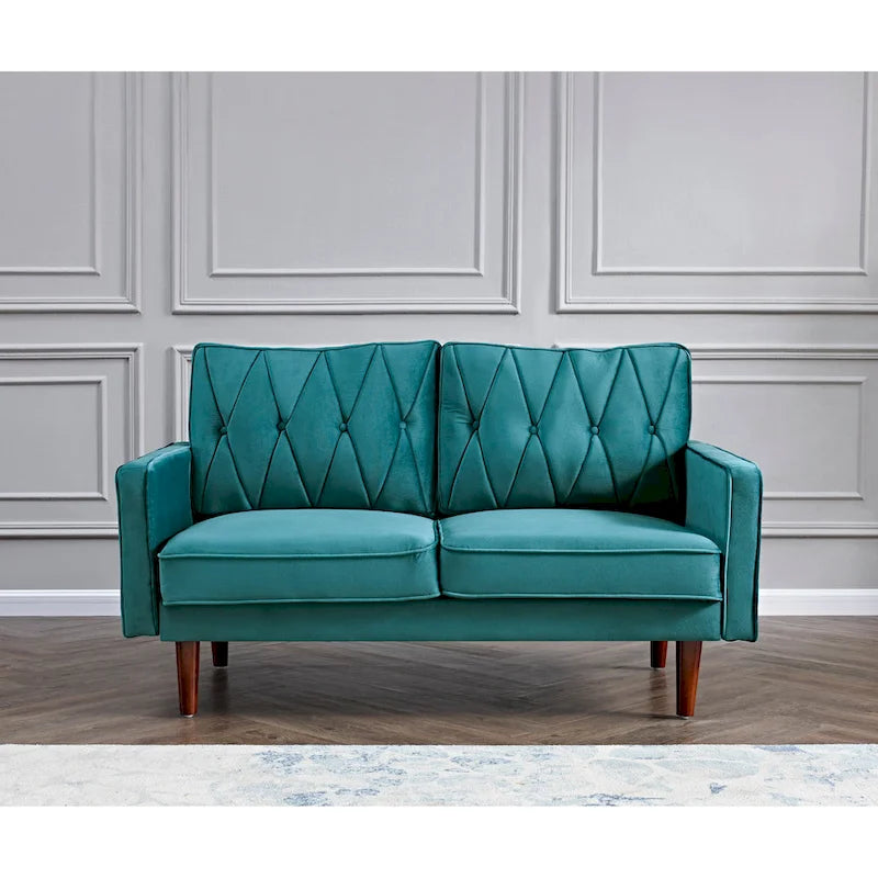 Canapé 2 places en velours de 146 cm de large, capitonné | Rose/Gris/Bleu foncé/Ivoire/Noir/Vert et plus