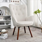 Fauteuil d'appoint à dossier haut et accoudoirs évasés en microfibre, une place – Ivoire / Jaune Moutarde / Noir / Bleu Sarcelle / Gris / Rouge Orange / Bleu-gris