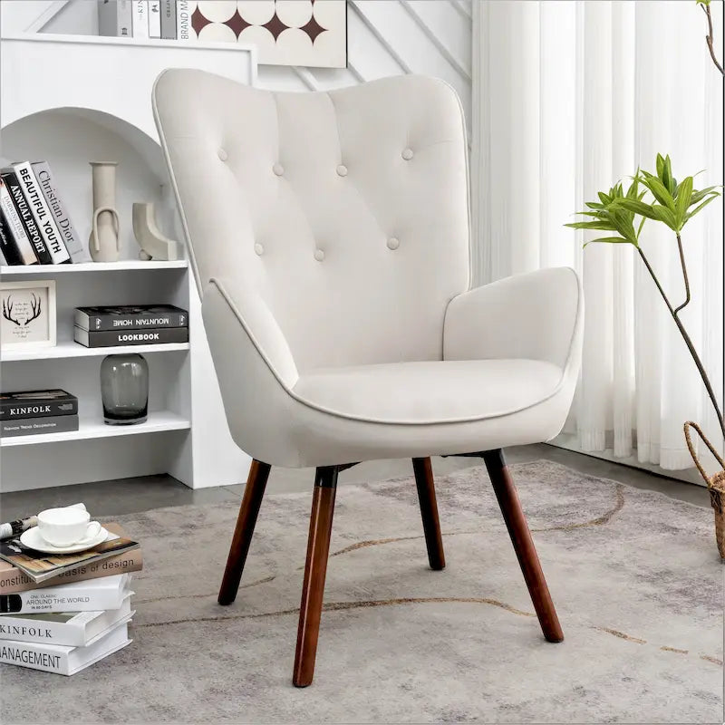 Fauteuil d'appoint à dossier haut et accoudoirs évasés en microfibre, une place – Ivoire / Jaune Moutarde / Noir / Bleu Sarcelle / Gris / Rouge Orange / Bleu-gris