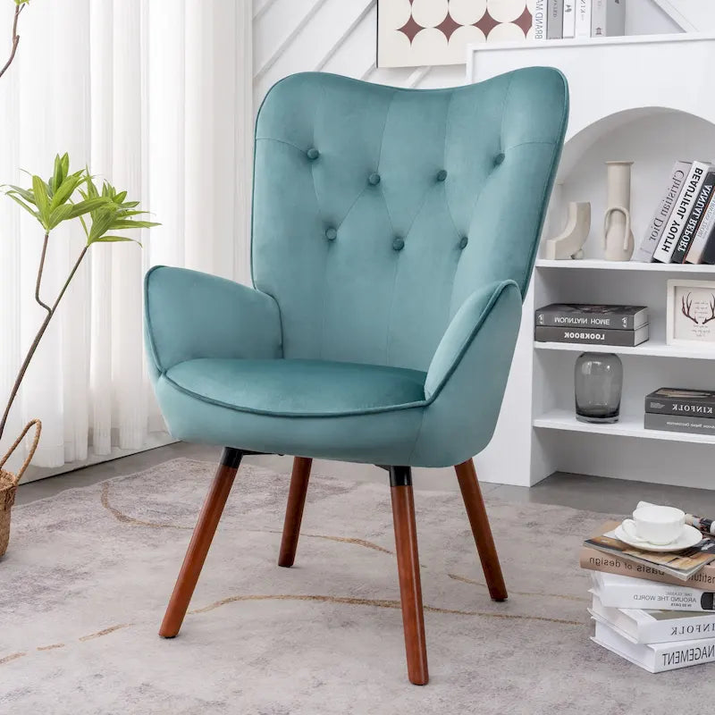 Fauteuil d'appoint à dossier haut et accoudoirs évasés en microfibre, une place – Ivoire / Jaune Moutarde / Noir / Bleu Sarcelle / Gris / Rouge Orange / Bleu-gris