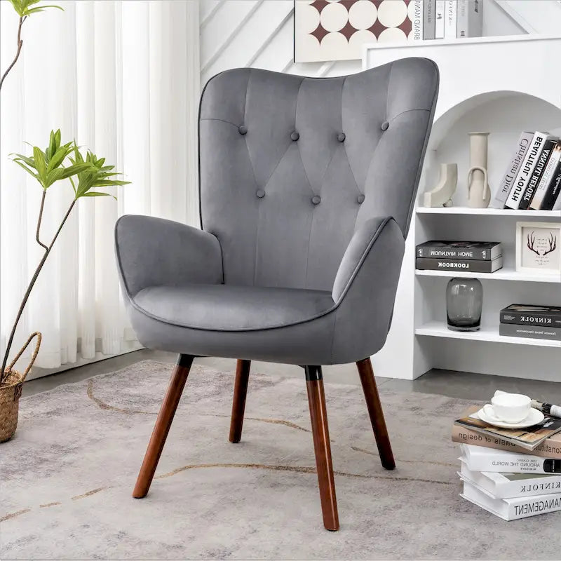 Fauteuil d'appoint à dossier haut et accoudoirs évasés en microfibre, une place – Ivoire / Jaune Moutarde / Noir / Bleu Sarcelle / Gris / Rouge Orange / Bleu-gris