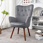 Fauteuil d'appoint à dossier haut et accoudoirs évasés en microfibre, une place – Ivoire / Jaune Moutarde / Noir / Bleu Sarcelle / Gris / Rouge Orange / Bleu-gris