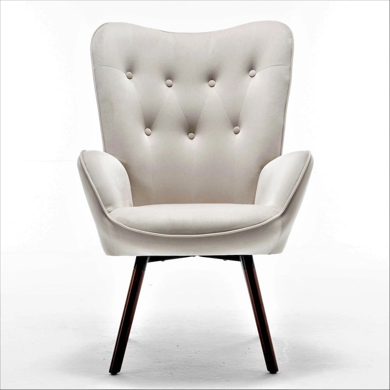 Fauteuil d'appoint à dossier haut et accoudoirs évasés en microfibre, une place – Ivoire / Jaune Moutarde / Noir / Bleu Sarcelle / Gris / Rouge Orange / Bleu-gris