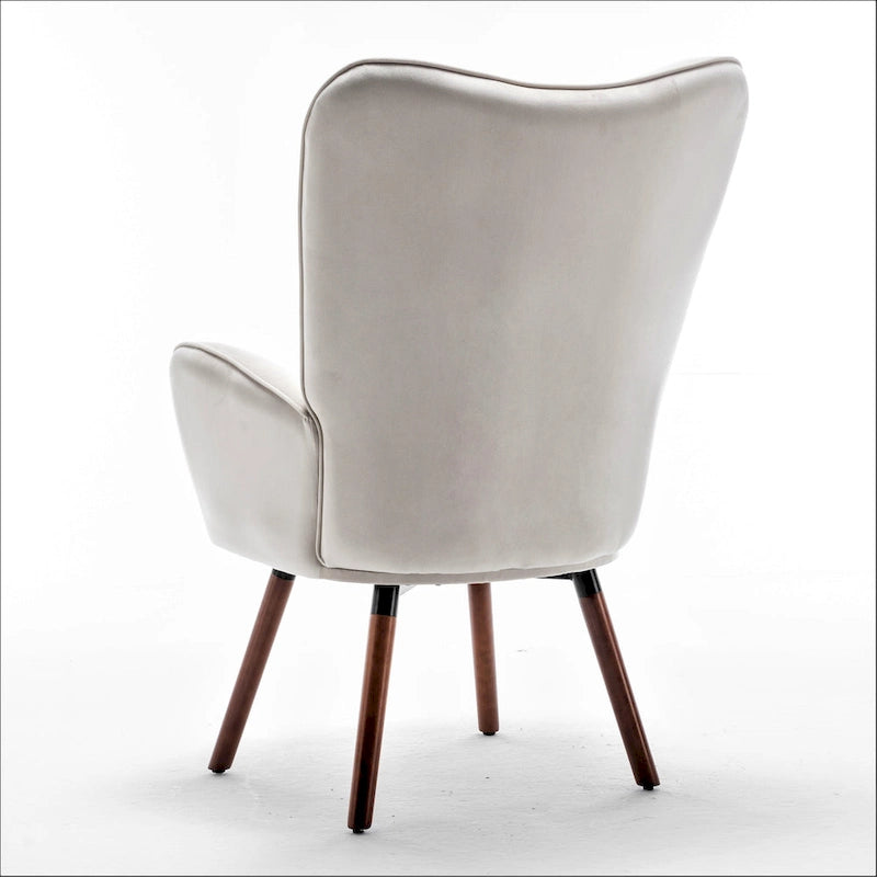 Fauteuil d'appoint à dossier haut et accoudoirs évasés en microfibre, une place – Ivoire / Jaune Moutarde / Noir / Bleu Sarcelle / Gris / Rouge Orange / Bleu-gris