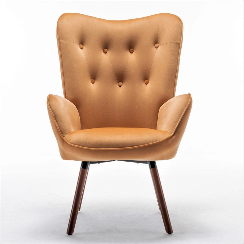 Fauteuil d'appoint à dossier haut et accoudoirs évasés en microfibre, une place – Ivoire / Jaune Moutarde / Noir / Bleu Sarcelle / Gris / Rouge Orange / Bleu-gris