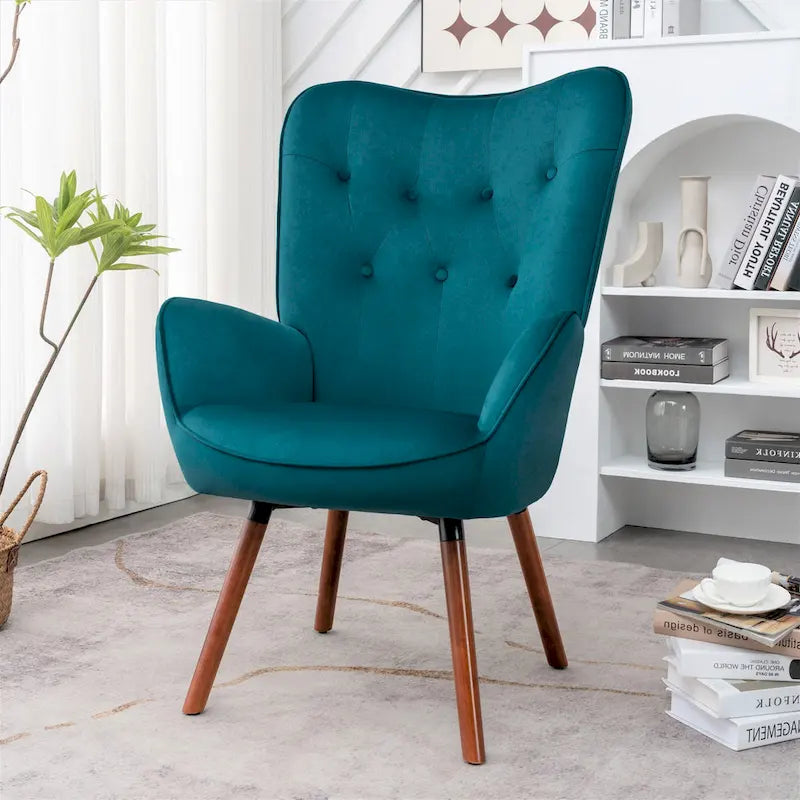 Fauteuil d'appoint à dossier haut et accoudoirs évasés en microfibre, une place – Ivoire / Jaune Moutarde / Noir / Bleu Sarcelle / Gris / Rouge Orange / Bleu-gris