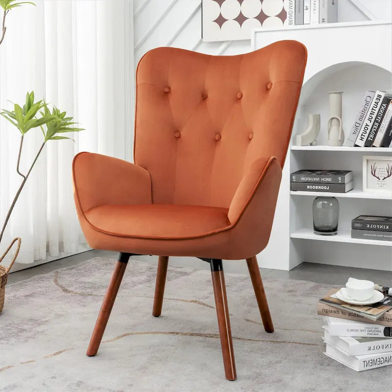 Fauteuil d'appoint à dossier haut et accoudoirs évasés en microfibre, une place – Ivoire / Jaune Moutarde / Noir / Bleu Sarcelle / Gris / Rouge Orange / Bleu-gris