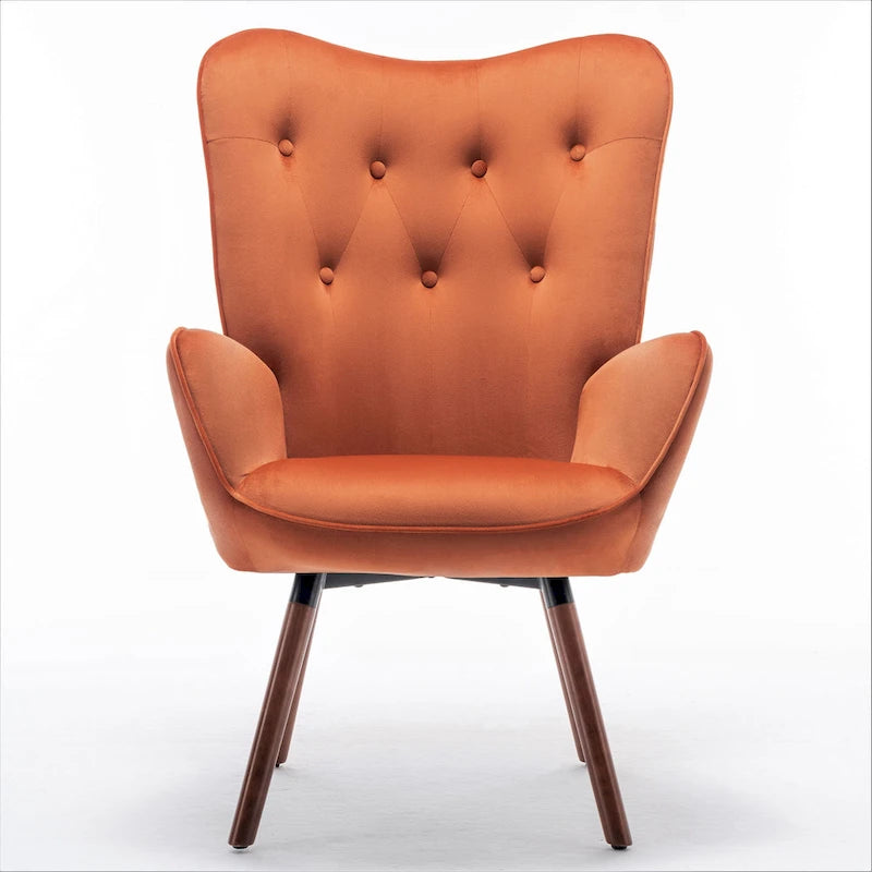 Fauteuil d'appoint à dossier haut et accoudoirs évasés en microfibre, une place – Ivoire / Jaune Moutarde / Noir / Bleu Sarcelle / Gris / Rouge Orange / Bleu-gris