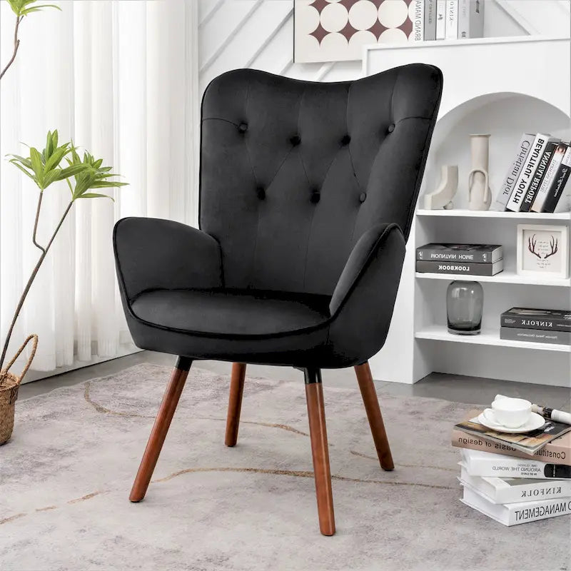 Fauteuil d'appoint à dossier haut et accoudoirs évasés en microfibre, une place – Ivoire / Jaune Moutarde / Noir / Bleu Sarcelle / Gris / Rouge Orange / Bleu-gris