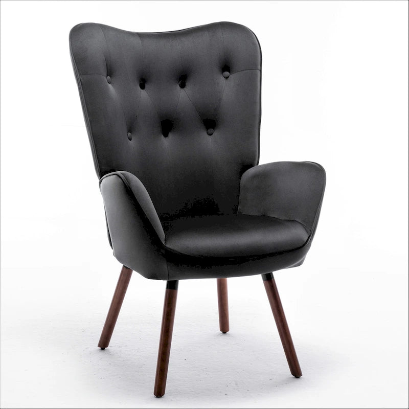 Fauteuil d'appoint à dossier haut et accoudoirs évasés en microfibre, une place – Ivoire / Jaune Moutarde / Noir / Bleu Sarcelle / Gris / Rouge Orange / Bleu-gris