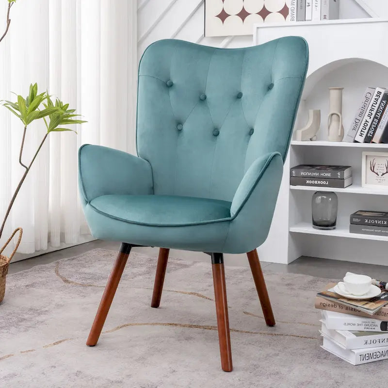 Fauteuil d'appoint à dossier haut et accoudoirs évasés en microfibre, une place – Ivoire / Jaune Moutarde / Noir / Bleu Sarcelle / Gris / Rouge Orange / Bleu-gris