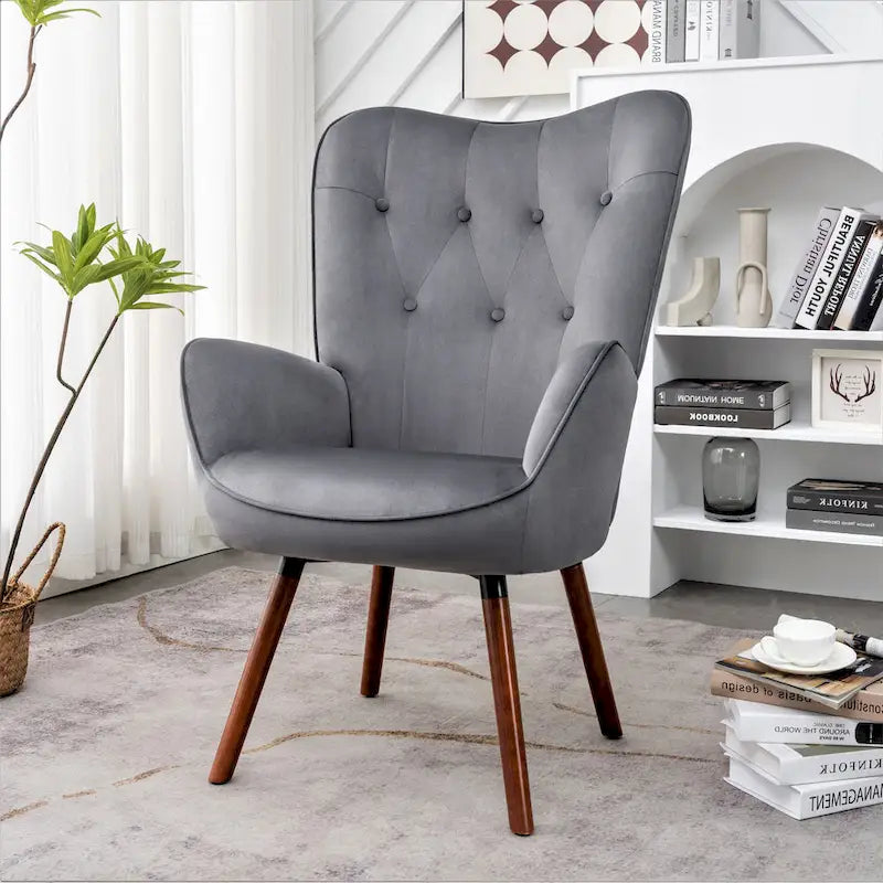 Fauteuil d'appoint à dossier haut et accoudoirs évasés en microfibre, une place – Ivoire / Jaune Moutarde / Noir / Bleu Sarcelle / Gris / Rouge Orange / Bleu-gris