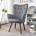 Fauteuil d'appoint à dossier haut et accoudoirs évasés en microfibre, une place – Ivoire / Jaune Moutarde / Noir / Bleu Sarcelle / Gris / Rouge Orange / Bleu-gris