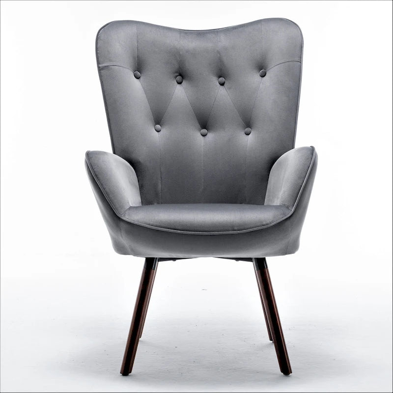 Fauteuil d'appoint à dossier haut et accoudoirs évasés en microfibre, une place – Ivoire / Jaune Moutarde / Noir / Bleu Sarcelle / Gris / Rouge Orange / Bleu-gris