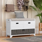 Banc de rangement capitonné, 2 tiroirs et panier, Espresso/Chêne/Blanc/Bleu, 2 places
