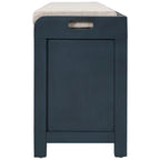 Banc de rangement capitonné, 2 tiroirs et panier, Espresso/Chêne/Blanc/Bleu, 2 places