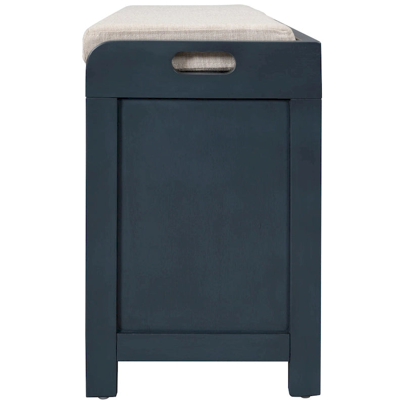 Banc de rangement capitonné, 2 tiroirs et panier, Espresso/Chêne/Blanc/Bleu, 2 places