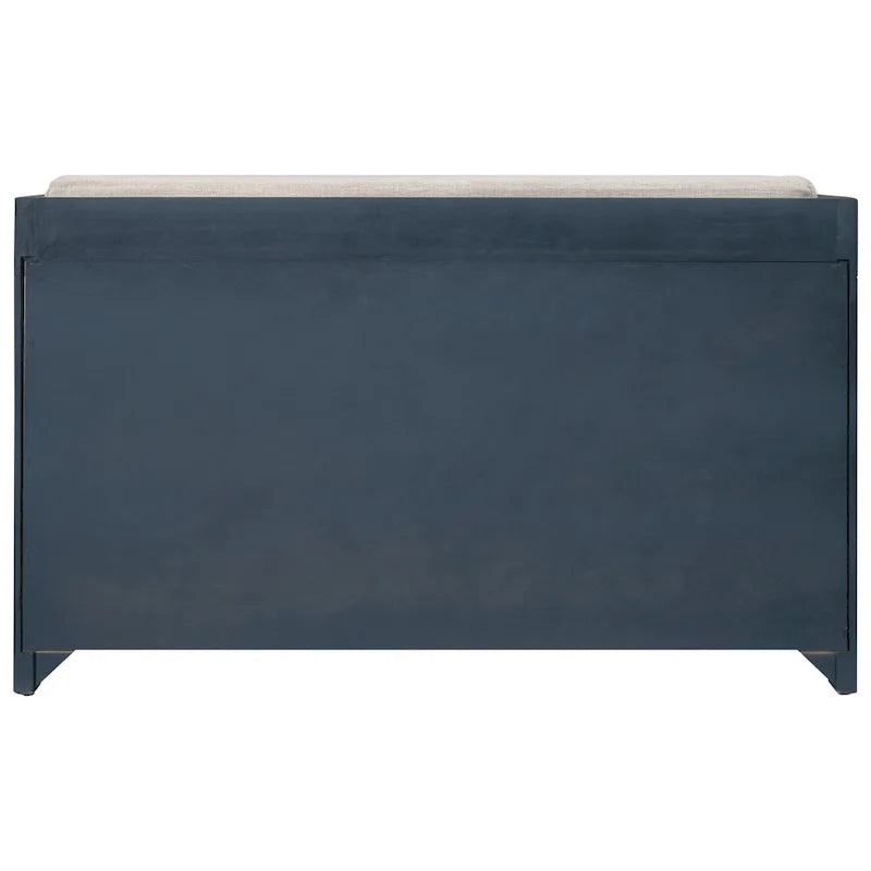 Banc de rangement capitonné, 2 tiroirs et panier, Espresso/Chêne/Blanc/Bleu, 2 places