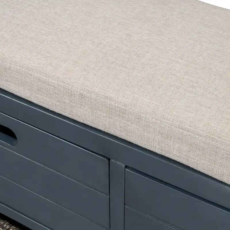 Banc de rangement capitonné, 2 tiroirs et panier, Espresso/Chêne/Blanc/Bleu, 2 places