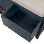 Banc de rangement capitonné, 2 tiroirs et panier, Espresso/Chêne/Blanc/Bleu, 2 places