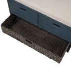 Banc de rangement capitonné, 2 tiroirs et panier, Espresso/Chêne/Blanc/Bleu, 2 places