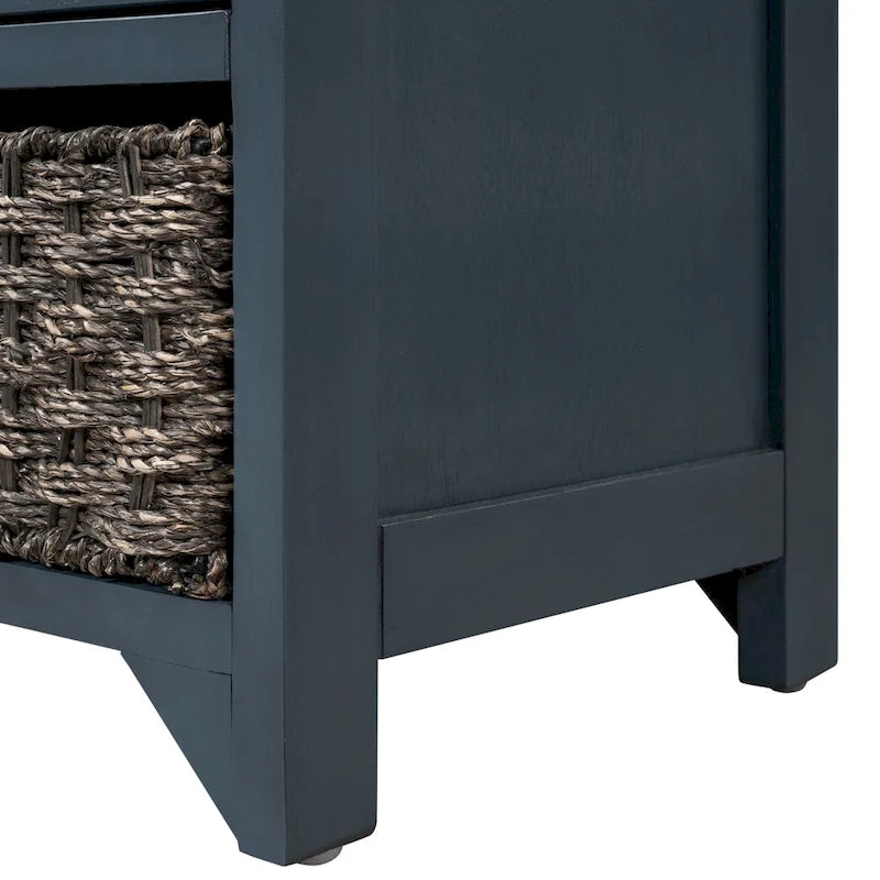 Banc de rangement capitonné, 2 tiroirs et panier, Espresso/Chêne/Blanc/Bleu, 2 places