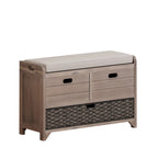 Banc de rangement capitonné, 2 tiroirs et panier, Espresso/Chêne/Blanc/Bleu, 2 places