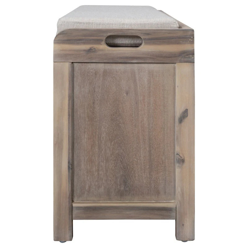 Banc de rangement capitonné, 2 tiroirs et panier, Espresso/Chêne/Blanc/Bleu, 2 places