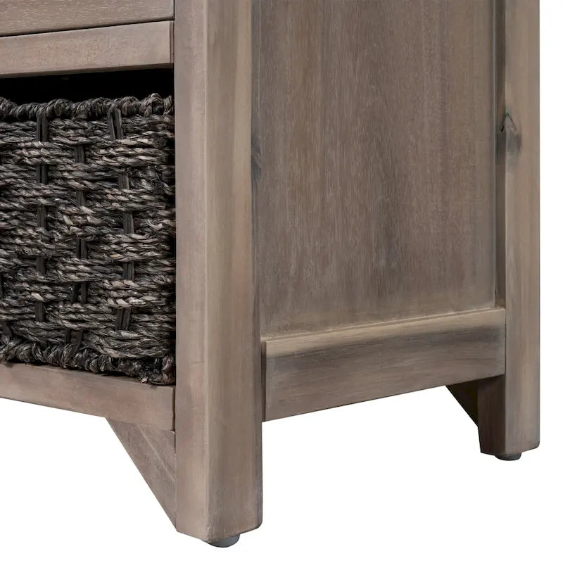 Banc de rangement capitonné, 2 tiroirs et panier, Espresso/Chêne/Blanc/Bleu, 2 places