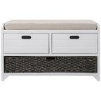 Banc de rangement capitonné, 2 tiroirs et panier, Espresso/Chêne/Blanc/Bleu, 2 places