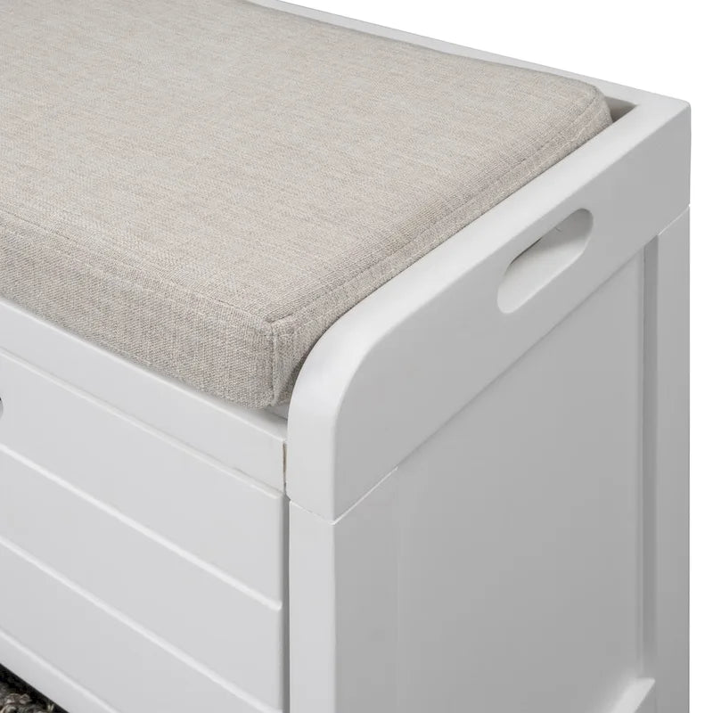Banc de rangement capitonné, 2 tiroirs et panier, Espresso/Chêne/Blanc/Bleu, 2 places