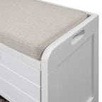 Banc de rangement capitonné, 2 tiroirs et panier, Espresso/Chêne/Blanc/Bleu, 2 places