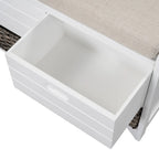 Banc de rangement capitonné, 2 tiroirs et panier, Espresso/Chêne/Blanc/Bleu, 2 places