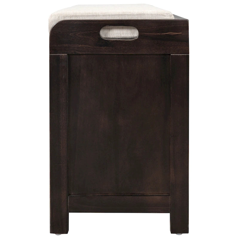 Banc de rangement capitonné, 2 tiroirs et panier, Espresso/Chêne/Blanc/Bleu, 2 places