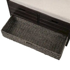 Banc de rangement capitonné, 2 tiroirs et panier, Espresso/Chêne/Blanc/Bleu, 2 places