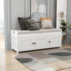 Banc de rangement rustique avec portes persiennes, 2 places, Gris délavé/Bleu marine antique/Blanc/Expresso