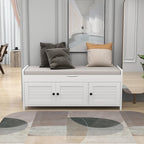 Banc de rangement rustique avec portes persiennes, 2 places, Gris délavé/Bleu marine antique/Blanc/Expresso