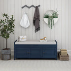 Banc de rangement rustique avec portes persiennes, 2 places, Gris délavé/Bleu marine antique/Blanc/Expresso