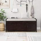 Banc de rangement rustique avec portes persiennes, 2 places, Gris délavé/Bleu marine antique/Blanc/Expresso