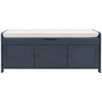 Banc de rangement rustique avec portes persiennes, 2 places, Gris délavé/Bleu marine antique/Blanc/Expresso